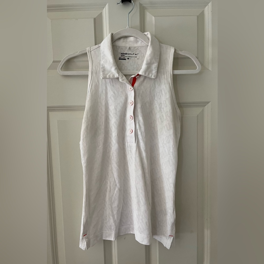Women’s Nike Dri-fit off white golf button down tank top with collar, size S